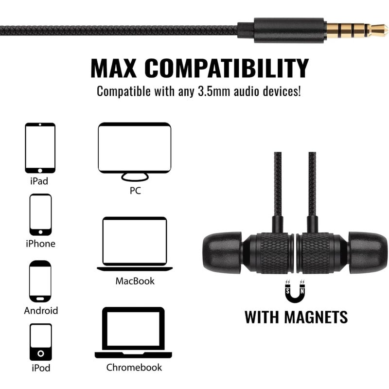 LUDOS Ultra Wired Earbuds in-Ear Headphones, 5 Years Warranty, Earphones with Microphone, Noise Isolating Ear Buds, Memory Foam for iPhone, Samsung, School Students, Kids, Women, Small Ears - Black - Image 3